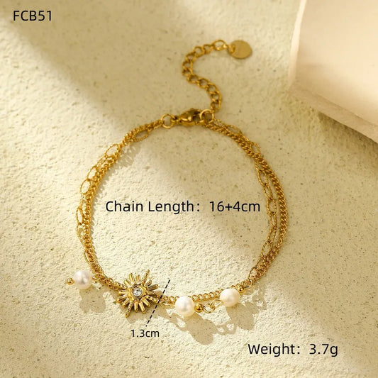 PULSERA DOBLE DE SOL CON ZIRCONES DORADO