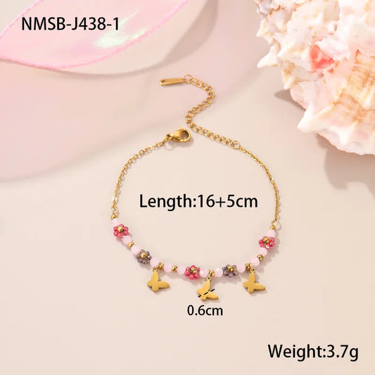 PULSERA DE CUENCAS COLORES MARIPOSAS DORADO