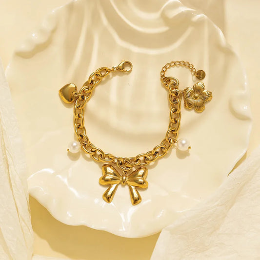 PULSERA ESLABONES CON LAZOS DORADO