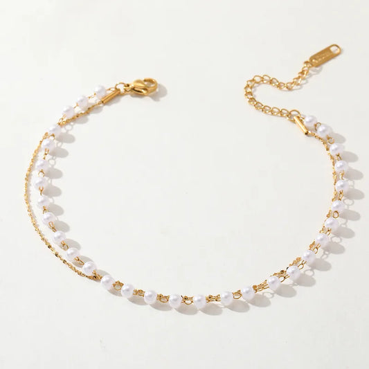 PULSERA DOBLE DE PERLAS DORADO