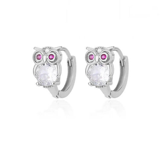 ARETES DE BUHO CON ZIRCONES PLATEADO
