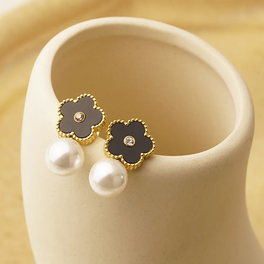 Aretes de flor  dorado-negro