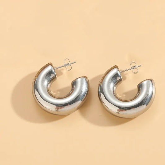 Arete argolla chunky grande plateado