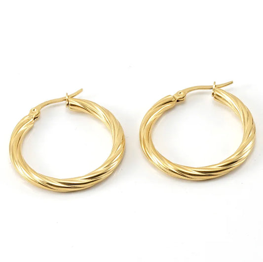 Aretes argollas twisted 30 mm dorado