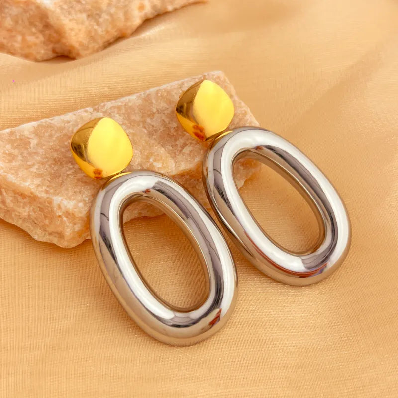 Aretes ovalados chunky plateado
