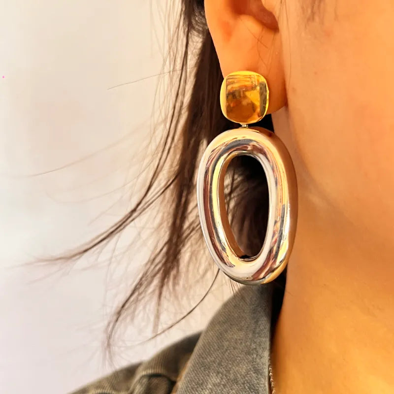 Aretes ovalados chunky plateado