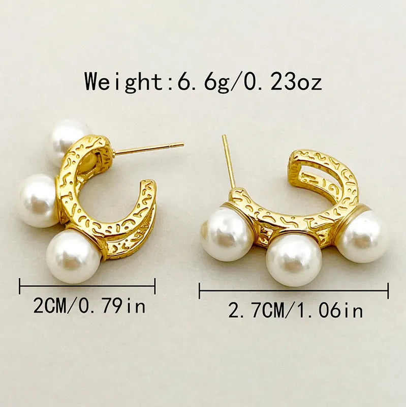 Aretes argollas perla dorado