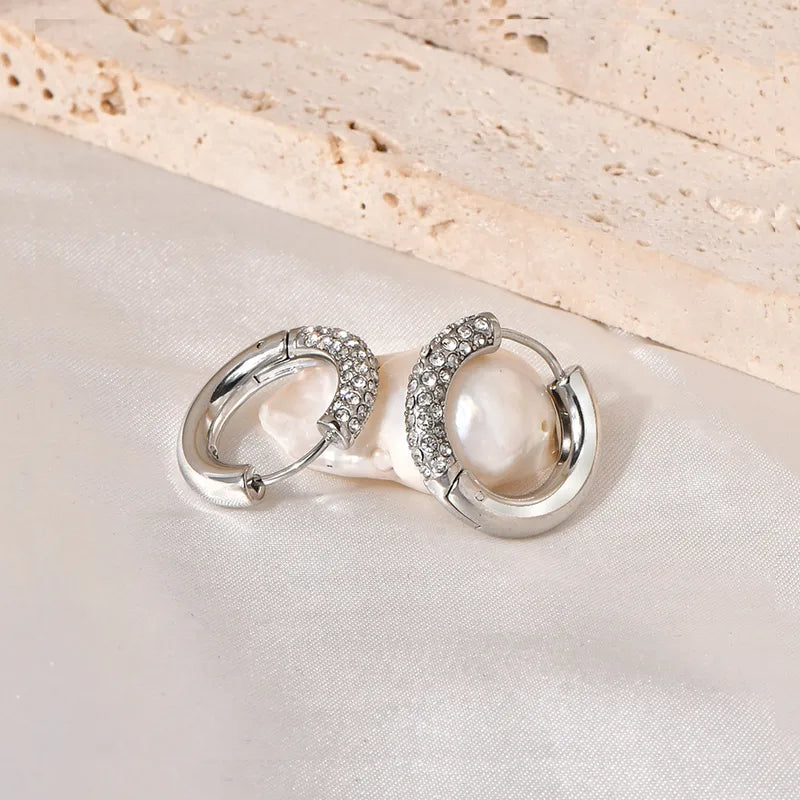 ARETES ARGOLLAS ZIRCONES DOBLE FUNCION PLATEADO