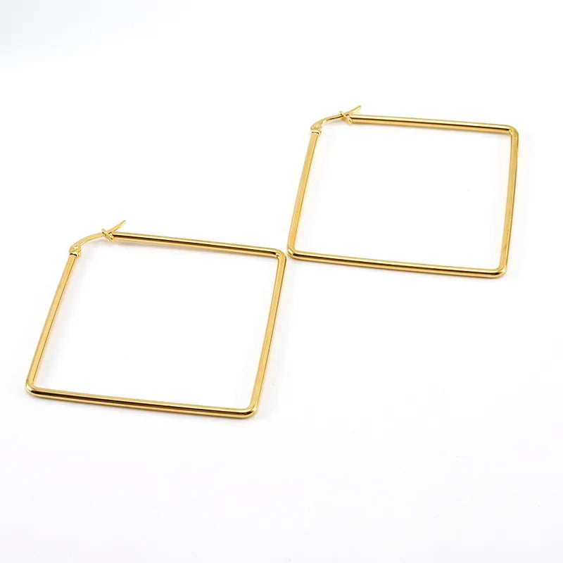 ARETES ARGOLLAS CUADRADAS FINAS DORADO