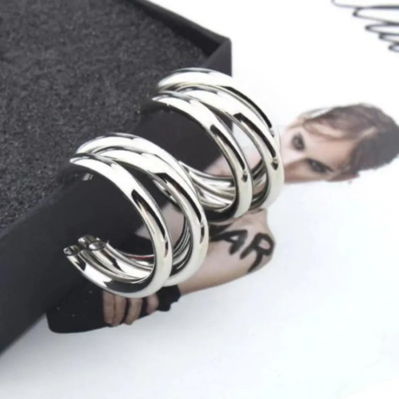 ARETES ARGOLLAS 3 EN 1 PLATEADO