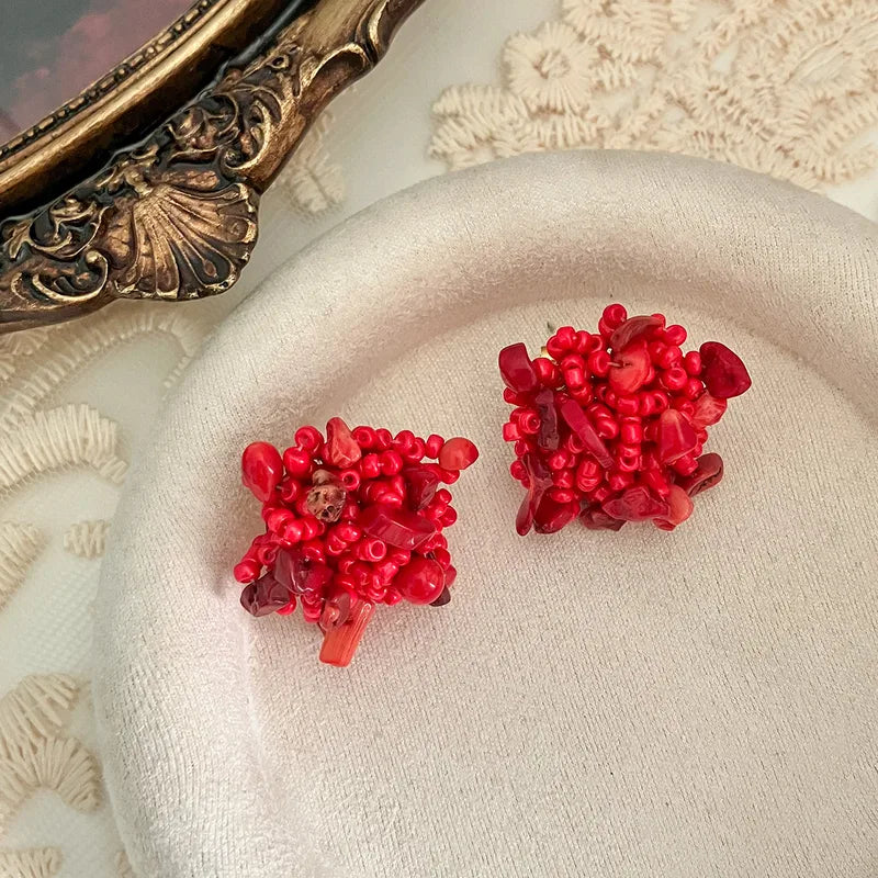 ARETES DE MULLOS ROJOS DORADO