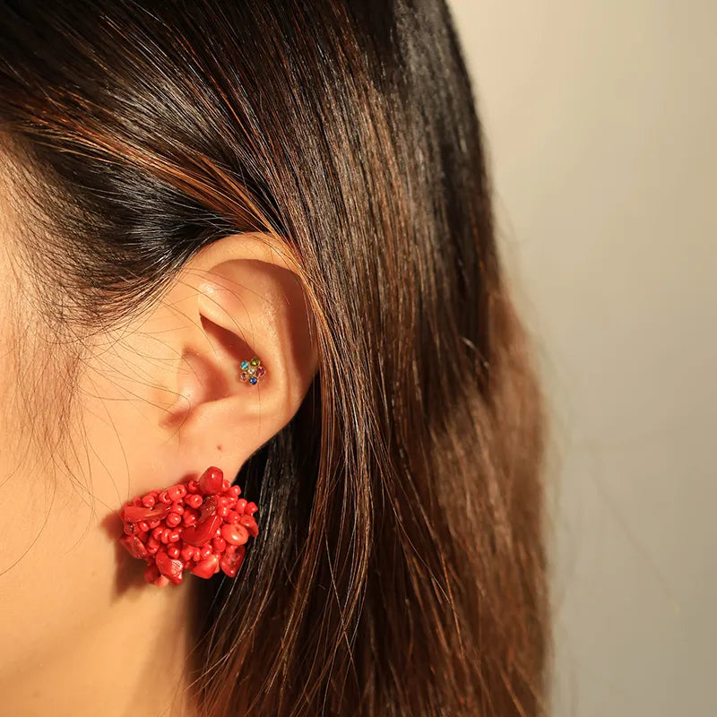 ARETES DE MULLOS ROJOS DORADO