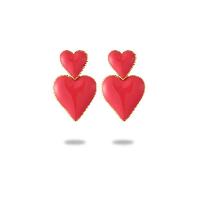 ARETES DE CORAZONES ROJOS DORADO