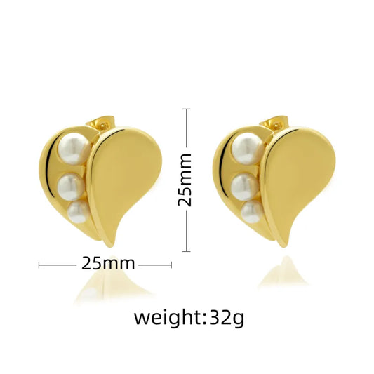 ARETES DE CORAZON CON PERLAS DORADO