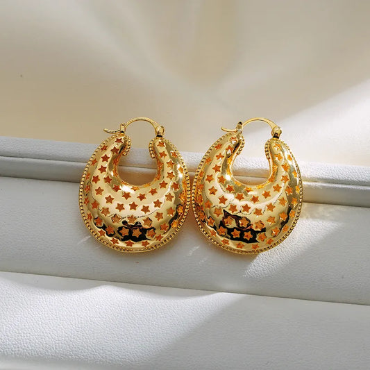ARETES ARGOLLAS DE ESTRELLA CHUNKY DORADO