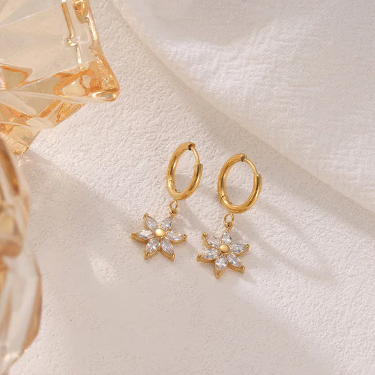ARETES ARGOLLAS FLOR CON ZIRCONES