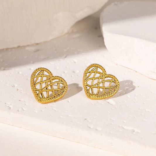 ARETES NIDO DE CORAZON DORADO