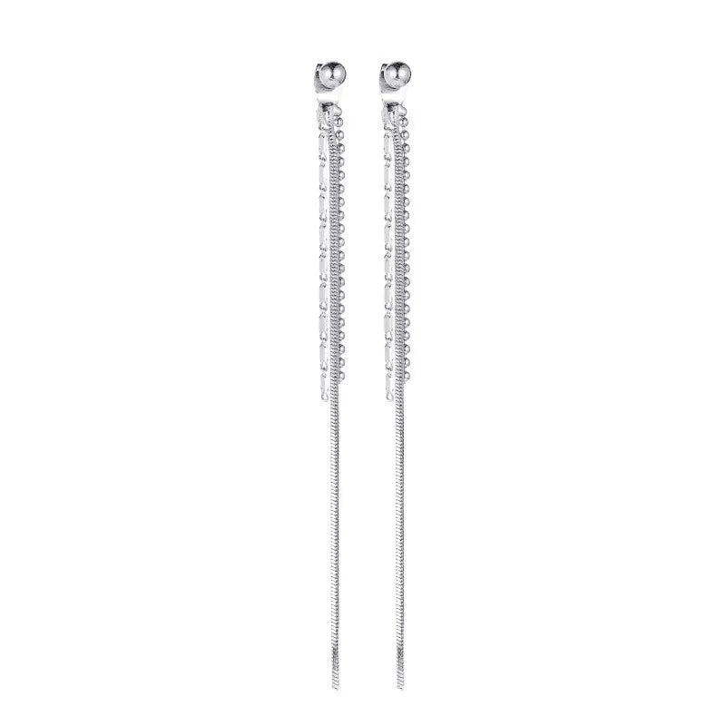 ARETES DOBLE FUNCION LARGOS PLATEADO