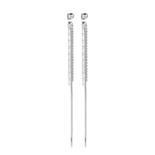 ARETES DOBLE FUNCION LARGOS PLATEADO