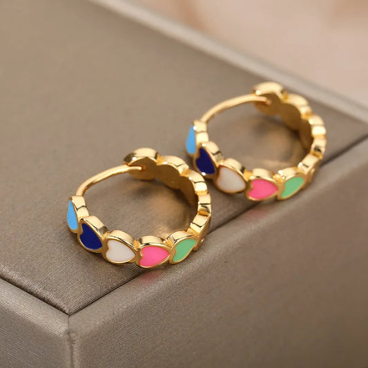 ARETES ARGOLLAS DE CORAZONES DE COLORES