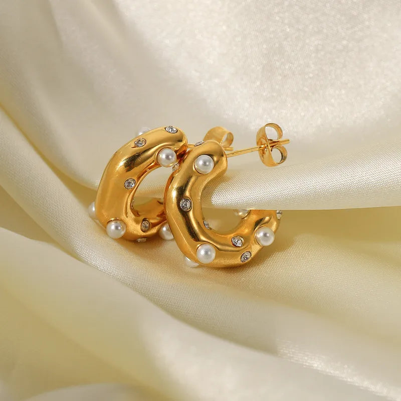 ARETES ARGOLLAS CON DISEÑO DE PERLAS