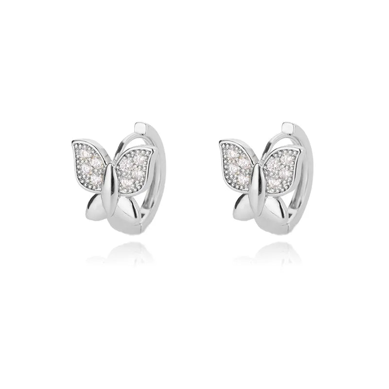 ARETES DE MARIPOSA ARGOLLA PLATEADOS CON ZIRCONES