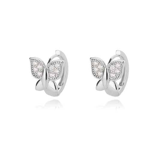 ARETES DE MARIPOSA ARGOLLA PLATEADOS CON ZIRCONES