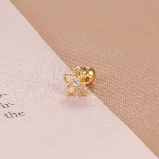 ARETES ORTOPEDICOS DE FLOR CON ZIRCONES DORADO