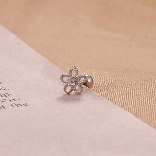ARETES ORTOPEDICOS DE FLOR CON ZIRCONES PLATEADO