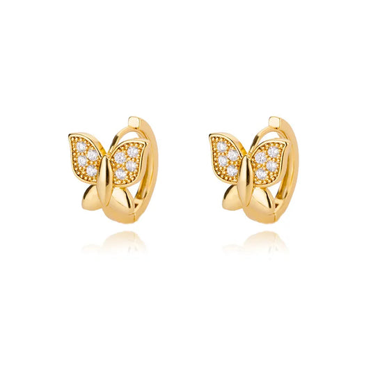 ARETES ARGOLLAS DE MARIPOSA CON ZIRCONES DORADO