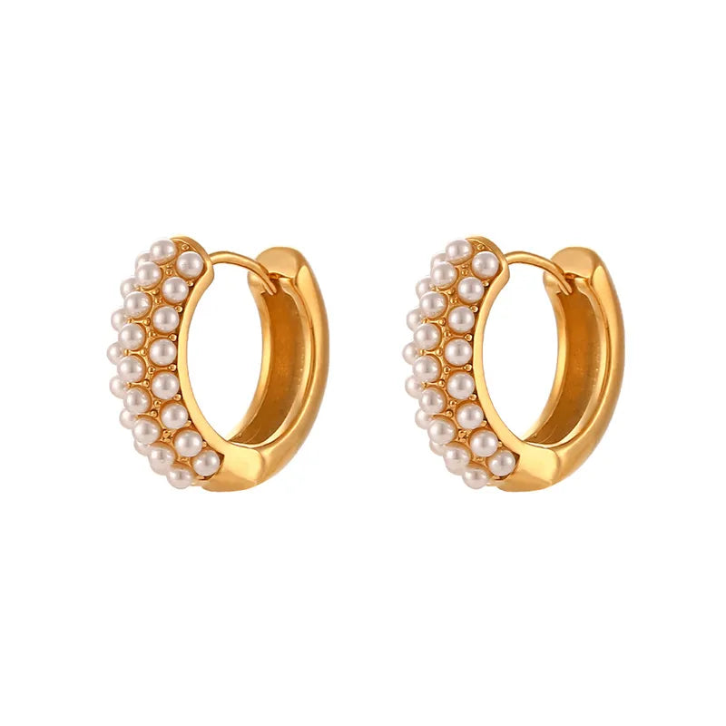ARETES DOBLE FUNCION ARGOLLAS DORADO CON PERLAS