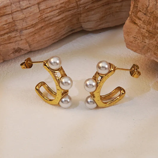 ARETES MEDIAS ARGOLLAS DE PERLAS DORADO