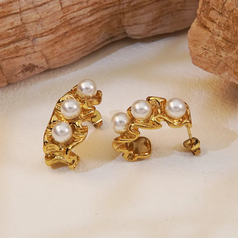 ARETES ARGOLLAS CON PERLAS IRREGULAR DORADO