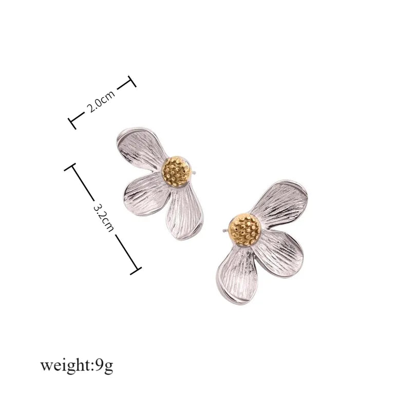 ARETES DOBLE COLOR DE FLOR PLATEADO