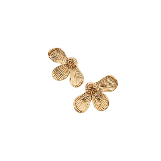 ARETES MEDIA FLOR DORADO CON TEXTURA