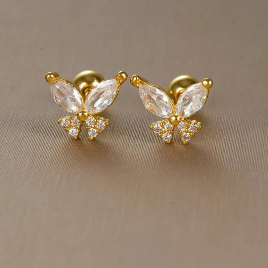 ARETES ORTOPEDICOS DE MARIPOSA ZIRCONES DORADO