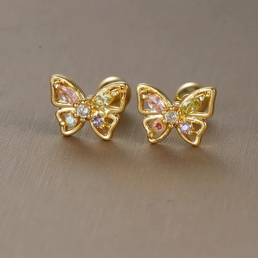 ARETES ORTOPEDICOS DE MARIPOSA ZIRCONES COLORES DORADO