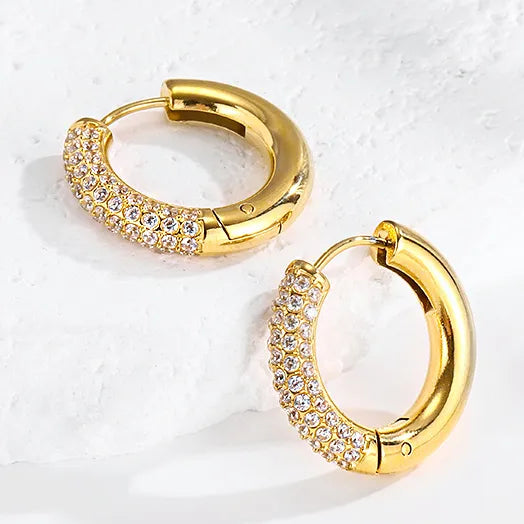 ARETES DE ARGOLLA DOBLE FUNCION ZIRCONES DORADO
