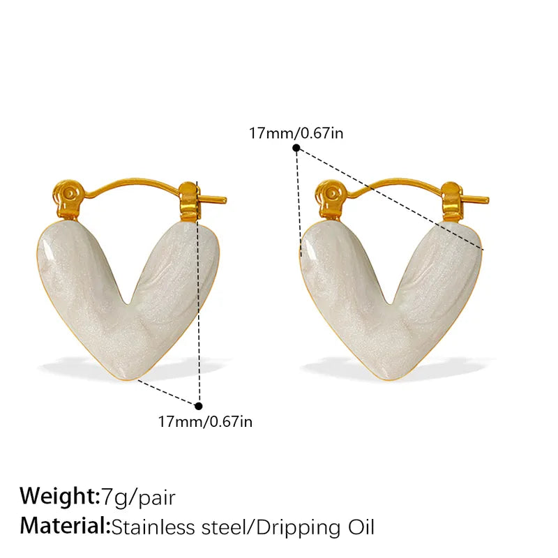 ARETES DE ARGOLLA CORAZON BLANCO DORADO