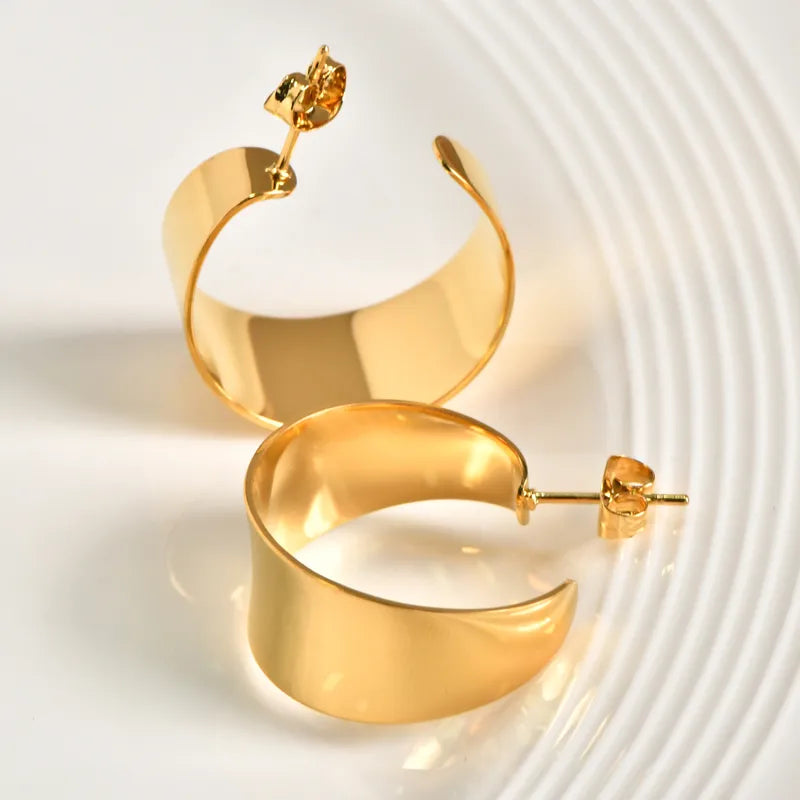 ARETES ARGOLLAS PLANAS ANCHAS DORADO