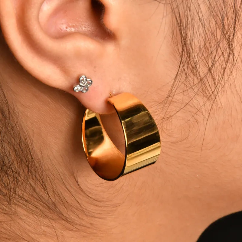 ARETES ARGOLLAS PLANAS ANCHAS DORADO