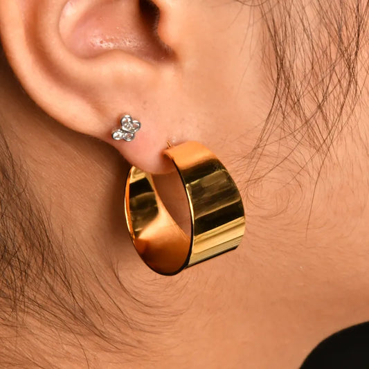 ARETES ARGOLLAS PLANAS ANCHAS DORADO