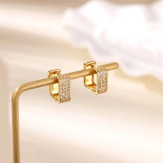 ARETES ARGOLLAS CUADRADAS DOBLE FUNCION DORADO