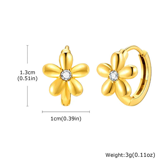 ARETES ARGOLLAS CON FLOR ZIRCON DORADO