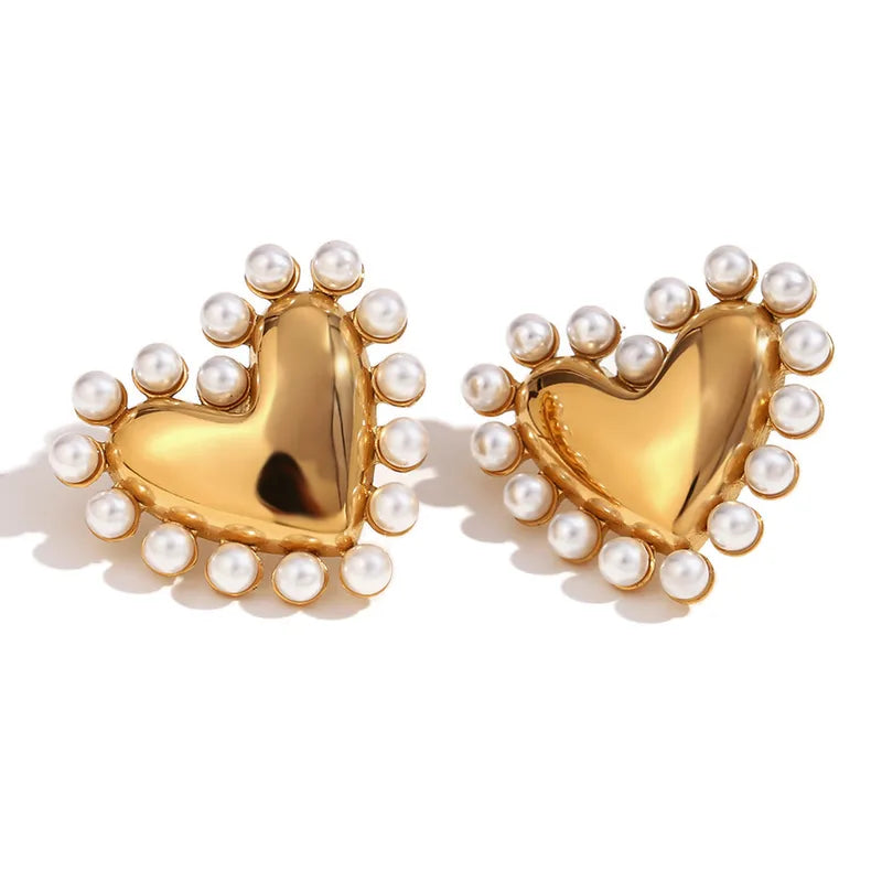 ARETES DE CORAZON CON PERLAS DORADO