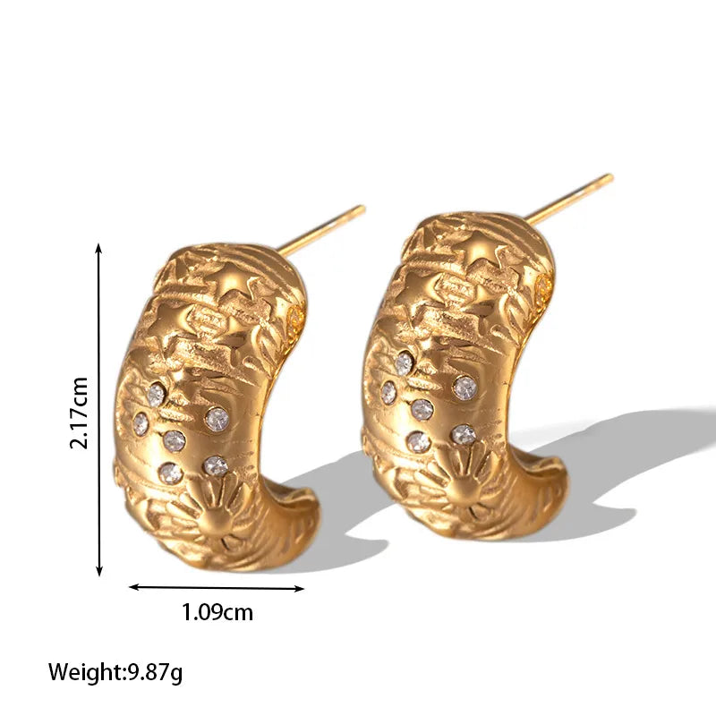 ARETES ARGOLLAS RELIEVE SOL CON ZIRCONES DORADO