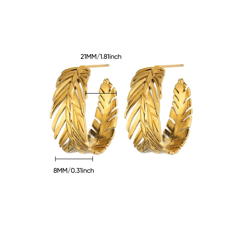 ARETES ARGOLLA DE HOJA LABRADO DORADO