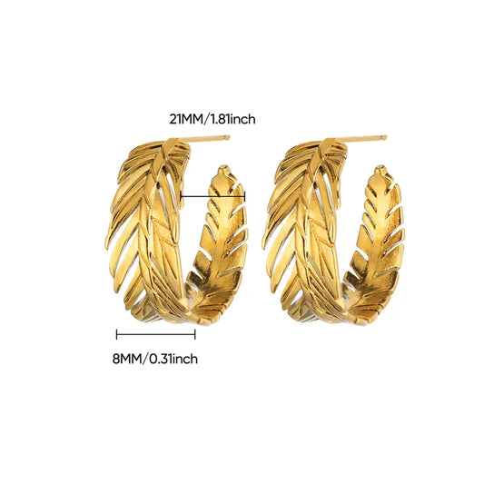 ARETES ARGOLLA DE HOJA LABRADO DORADO
