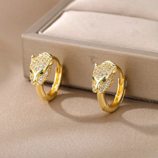 ARETES ARGOLLA DE TIGRE ZIRCONES DORADO
