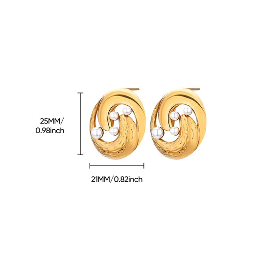 ARETES BOTONES CIRCULARES CON PERLAS DORADO